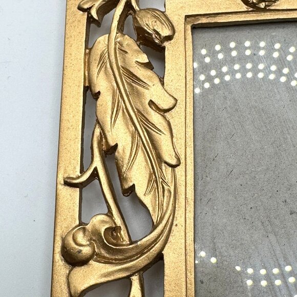 Gold Metal Floral Picture Frame 5x7 Inches With Intricate Leaf & Flower Design - Picture 8 of 11